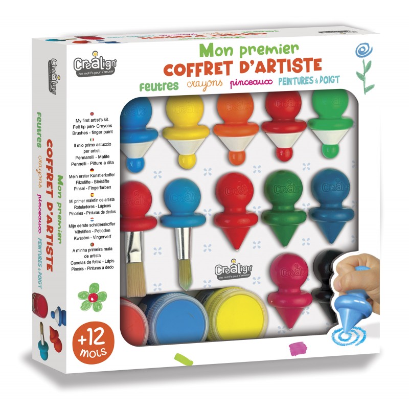 Mon premier coffret d'artiste Créalign avec feutres, crayons de cire, pinceaux et peintures