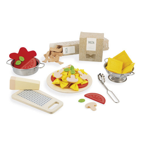 Set de pâtes Pasta Mix Janod en bois avec 58 accessoires